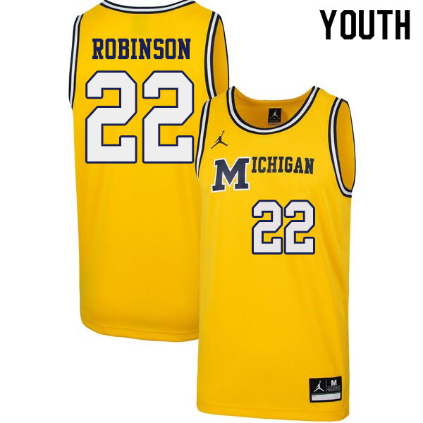 Youth #22 Duncan Robinson Michigan Wolverines 1989 Retro College Basketball Jerseys Sale-Yellow
